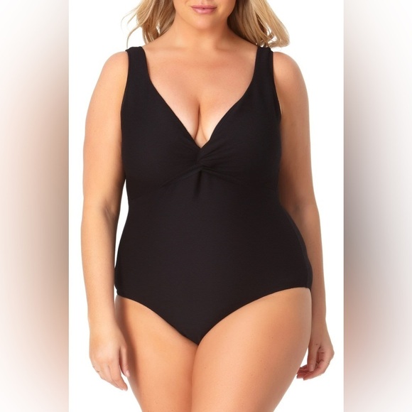 Anne Cole Plus Twist Front One Piece Swimsuit in Black Size 16W - Picture 1 of 9